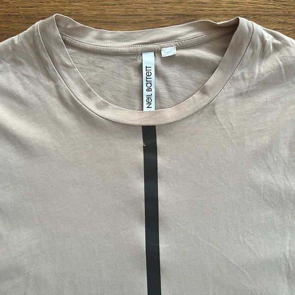 Neil Barrett Mens Tan Cotton Short Sleeve T-Shirt with Black taping details - Picture 2 of 8